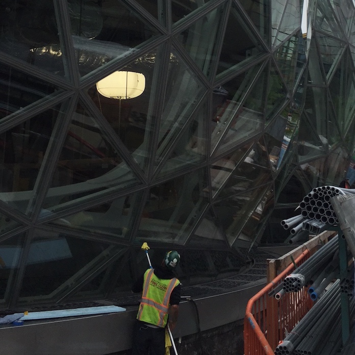 Final cleaning of the Amazon Spheres – The Spheres In Downtown Seattle, Washington