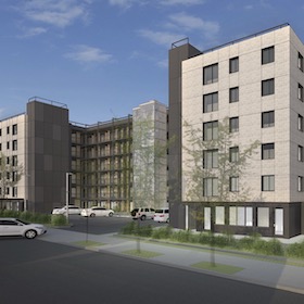 Architect's Rendering of Renovated Medallion Apartments, Southeast View